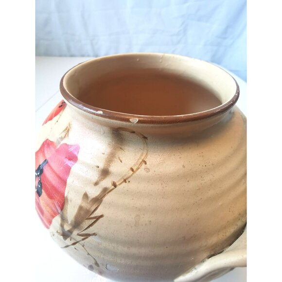 Ceramic Poppy Vase Wide Scroll Handles Art Deco Circa 1940s Floral Pottery - Picture 5 of 11